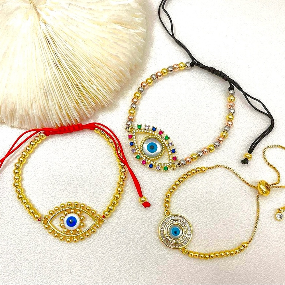 Gold Evil Eye Bracelets Set